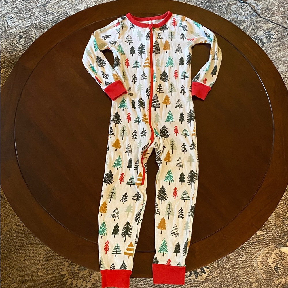 Gymboree Festive Tree Print Onesie with Red Trim